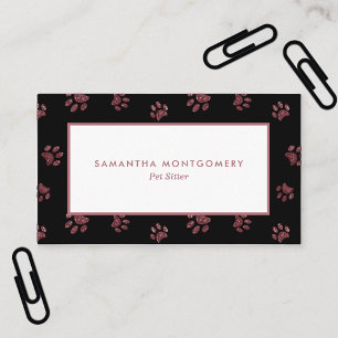 Rose Gold Glitter Paw Print Pet Sitter Business Card