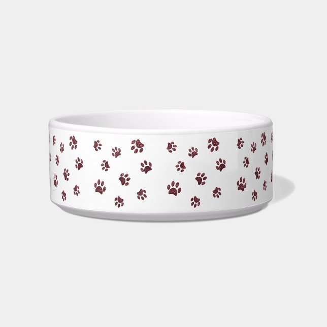 Rose Gold Glitter Paw Prints Pattern Bowl (Front)