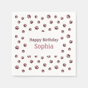 Rose Gold Glitter Paw Prints Pet Birthday Party Napkin
