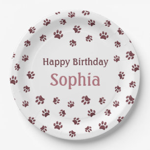 Rose Gold Glitter Paw Prints Pet Birthday Party Paper Plate