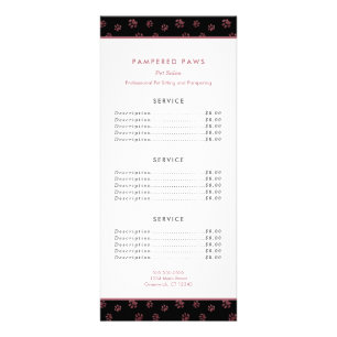 Rose Gold Glitter Paw Prints Pet Salon Service Rack Card