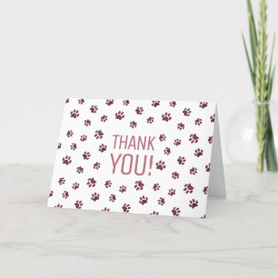 Rose Gold Glitter Paw Prints   Thank You Card