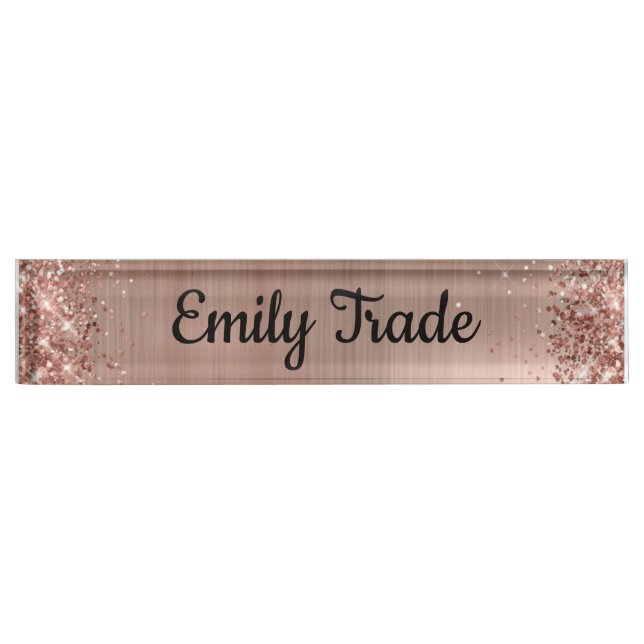 Rose Gold Glitter Pen with Personalised name  Nameplate (Front)