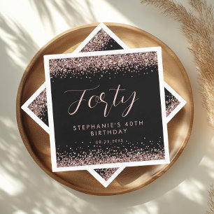Rose Gold Glitter Personalised Birthday Party Napkin