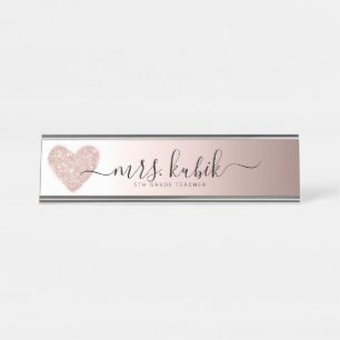 Rose Gold Glitter Personalised Desk Name Plate