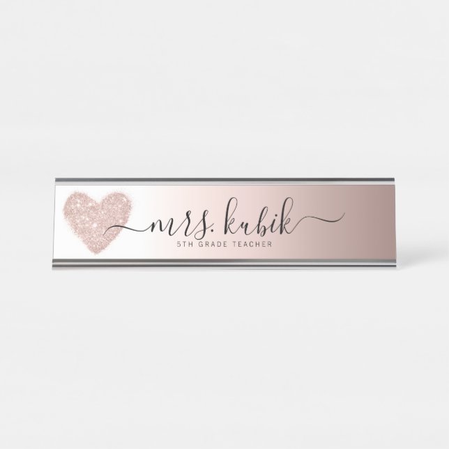 Rose Gold Glitter Personalised Desk Name Plate (Front)