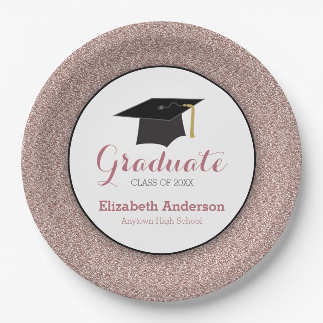 Rose Gold Glitter | Personalised Graduation Paper Plate (Front)