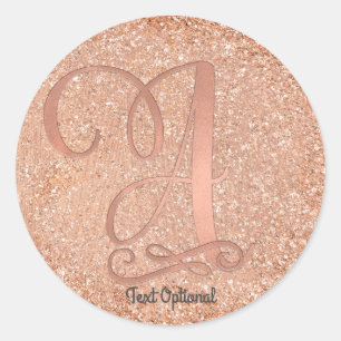 Rose Gold Glitter Personalised Initial Letter A Classic Round Sticker