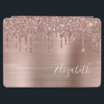 Rose Gold Glitter Personalised iPad Air Cover<br><div class="desc">Elegant and girly iPad cover with rose gold faux glitter dripping down a rose gold faux metallic foil background. Personalise with your name in a stylish trendy white script.</div>