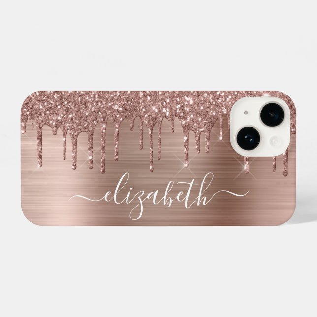 Rose Gold Glitter Personalised iPhone Case (Back Horizontal)