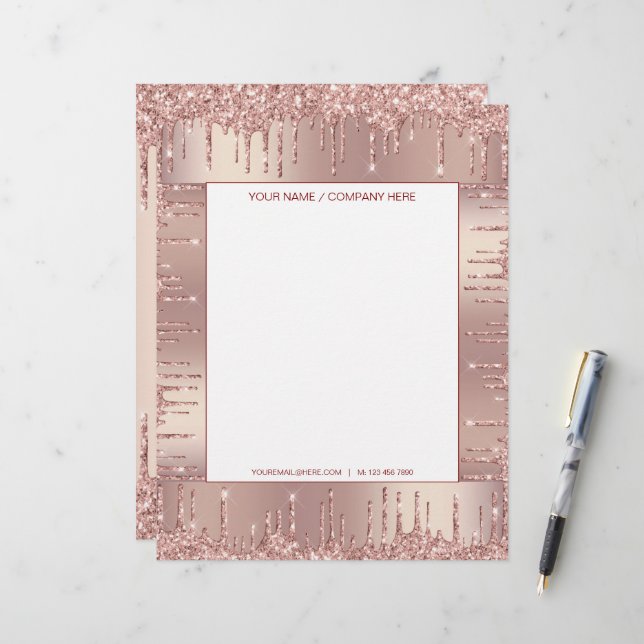Rose Gold Glitter Personalised Letterhead (Front/Back In Situ)