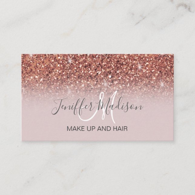 Rose gold glitter Personalised Name                Business Card (Front)