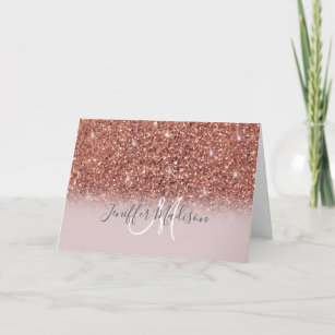 Rose gold glitter Personalised Name                Card
