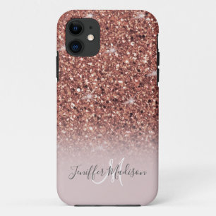 Rose gold glitter Personalised Name iPhone 11 Case
