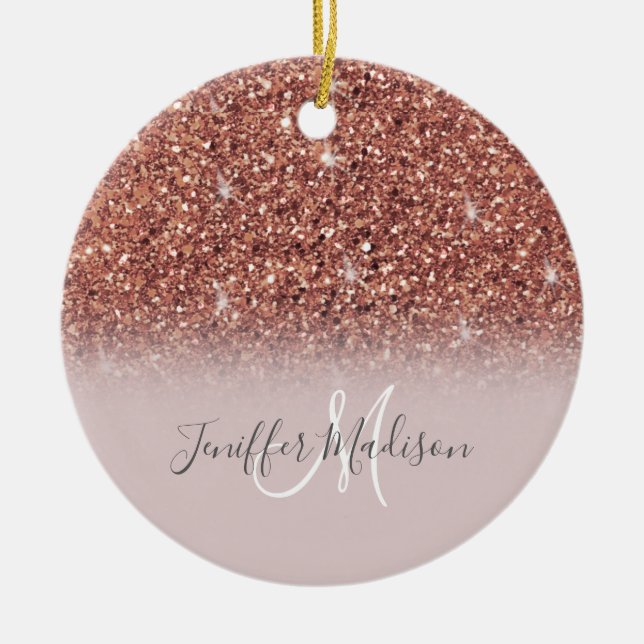 Rose gold glitter Personalised Name                Ceramic Tree Decoration (Front)
