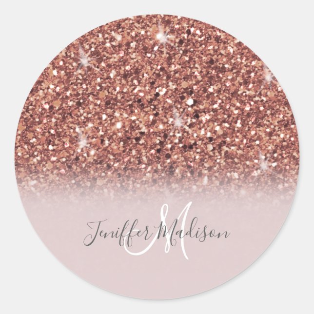 Rose gold glitter Personalised Name                Classic Round Sticker (Front)