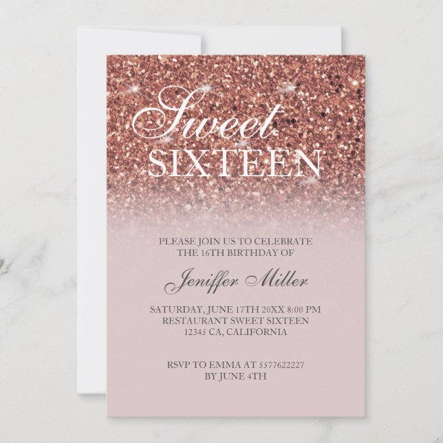 Rose gold glitter Personalised Name                Invitation (Front)