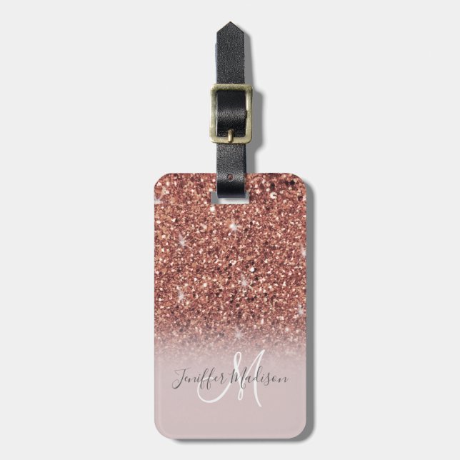 Rose gold glitter Personalised Name                Luggage Tag (Front Vertical)