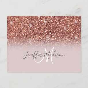 Rose gold glitter Personalised Name                Postcard