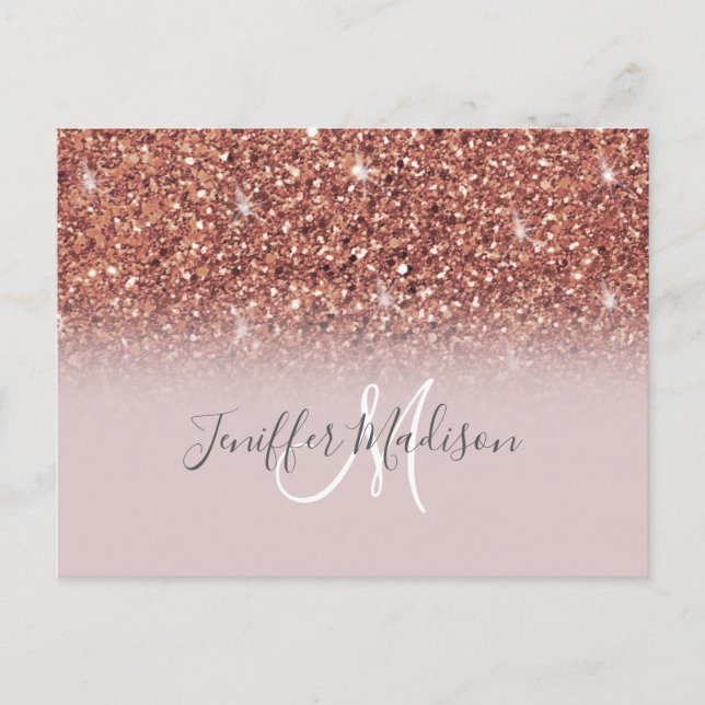 Rose gold glitter Personalised Name                Postcard (Front)