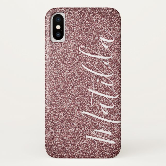 Rose Gold Glitter Personalised Name Script Case-Mate iPhone Case (Back)