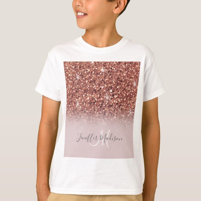 Rose gold glitter Personalised Name                T-Shirt (Front)