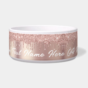 Rose Gold Glitter Pet Bowl with Custom Text Name