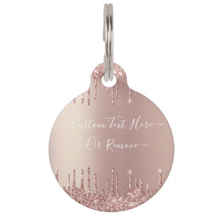 Rose Gold Glitter Pet ID Tag Personalised Text