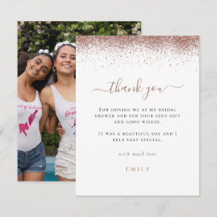 Rose Gold Glitter Photo Bridal Shower Thank You Card