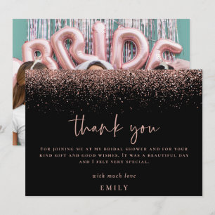Rose Gold Glitter Photo Bridal Shower Thank You Card