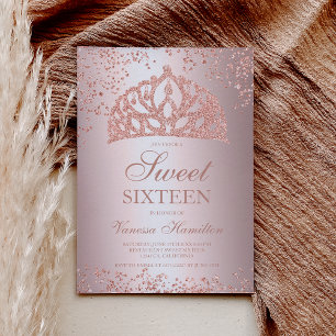 Rose gold glitter photo foil crown tiara Sweet 16 Invitation