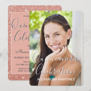 Rose Gold Glitter Photo - Quinceanera Celebration Invitation
