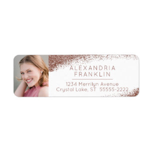 Rose Gold Glitter Photo Return Address