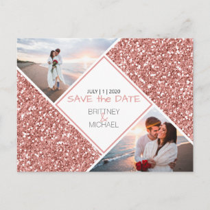Rose Gold Glitter Photo Save the Date Postcard