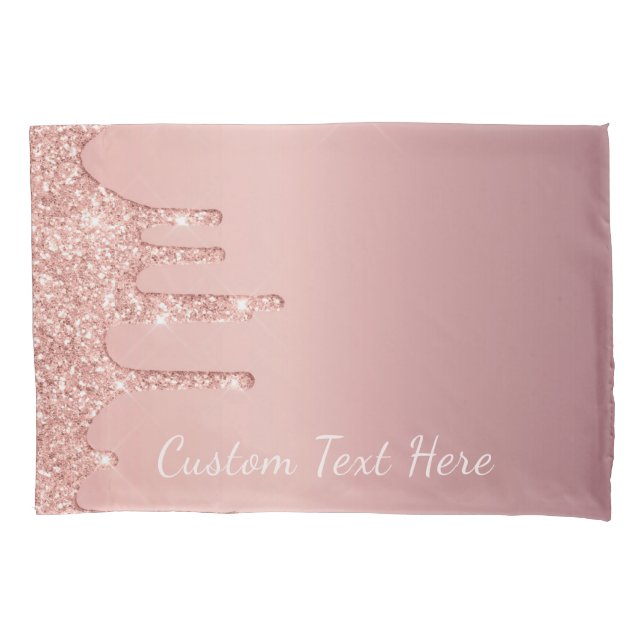 Rose Gold Glitter Pillow Case with Custom Text (Front)