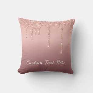 Rose Gold Glitter Pillow with Custom Text
