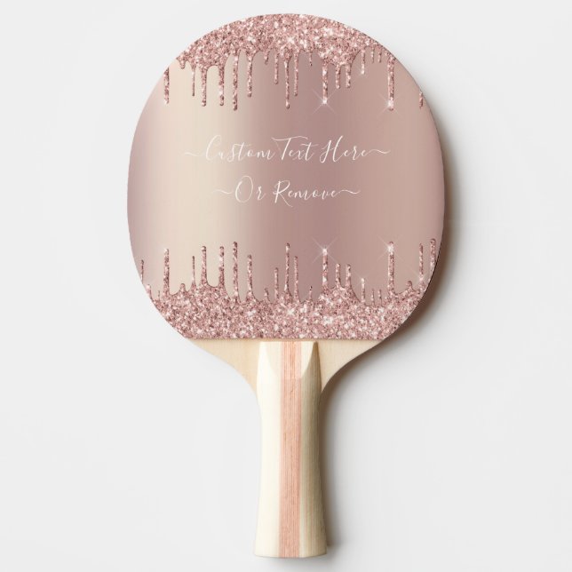 Rose Gold Glitter Ping Pong Paddle Custom Text (Front)