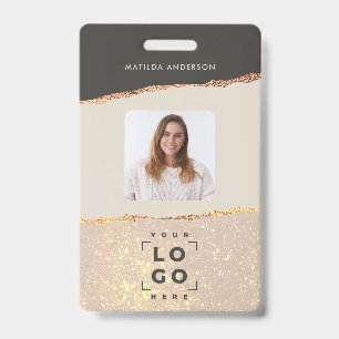 Rose gold glitter pink and black girly elegant ID badge