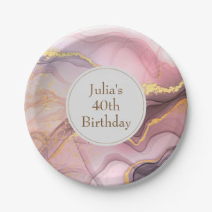 Rose Gold glitter pink birthday  Paper Plate