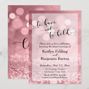 Rose Gold Glitter Pink Bokeh To Have and To Hold Invitation