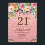 Rose Gold Glitter Pink Floral 21st Birthday Invitation<br><div class="desc">Rose Gold Glitter Pink Floral 21st Birthday Invitation for Women. Watercolor Floral Flower. Rose Gold Pink Glitter Background. Pink, Yellow, Orange, Purple Flower. Adult Birthday. 13th 15th 16th 18th 20th 21st 30th 40th 50th 60th 70th 80th 90th 100th, Any Ages. For further customisation, please click the "Customise it" button and...</div>