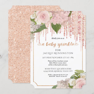 Rose Gold Glitter Pink Floral Baby Girl Sprinkle Invitation