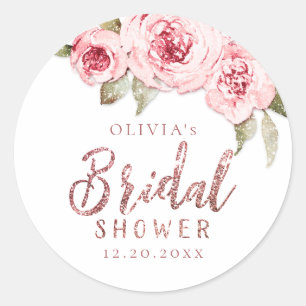 Rose gold glitter pink floral bridal shower classic round sticker