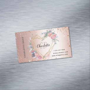 Rose gold glitter pink floral makeup hair beauty 	Magnetic business card