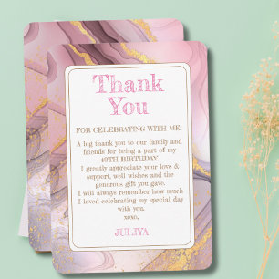 Rose Gold glitter pink girly birthday  Thank You Card