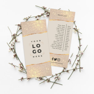 Rose gold glitter pink girly elegant price list rack card