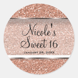 Rose Gold Glitter Pink Glam Wedding Party Favour Classic Round Sticker