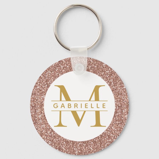 Rose Gold Glitter Pink Initials Name Keychain (Front)