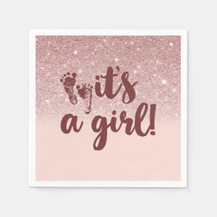 Rose Gold Glitter Pink It's A Girl Baby Shower Napkin