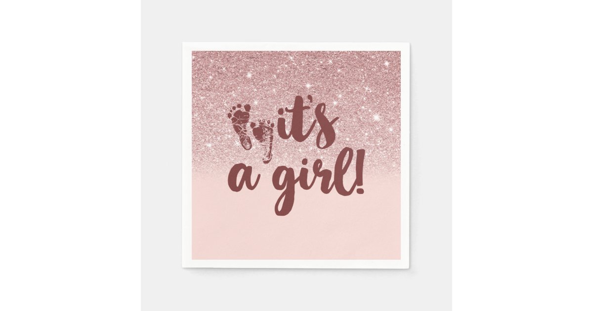 Rose Gold Glitter Pink It S A Girl Baby Shower Napkin Zazzle Co Uk